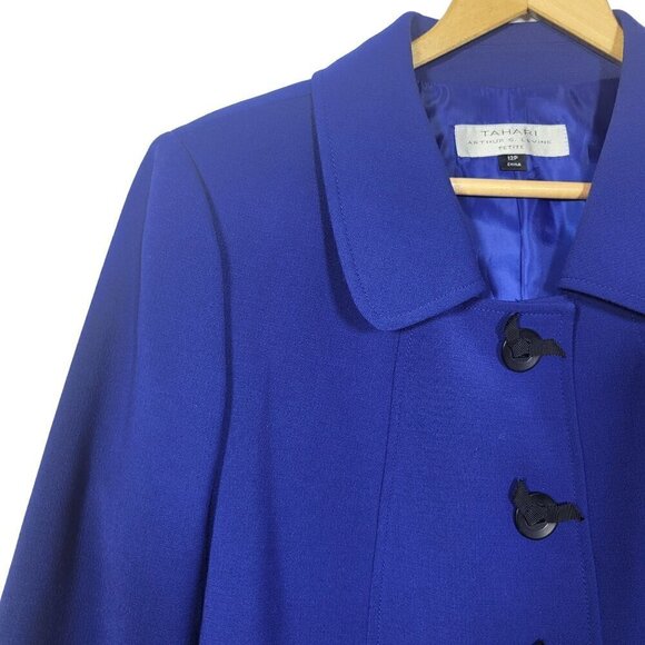 Tahari Arthur S. Levine Royal Blue Button Bow Detail, Long Coat Jacket Size 12P - Picture 2 of 12